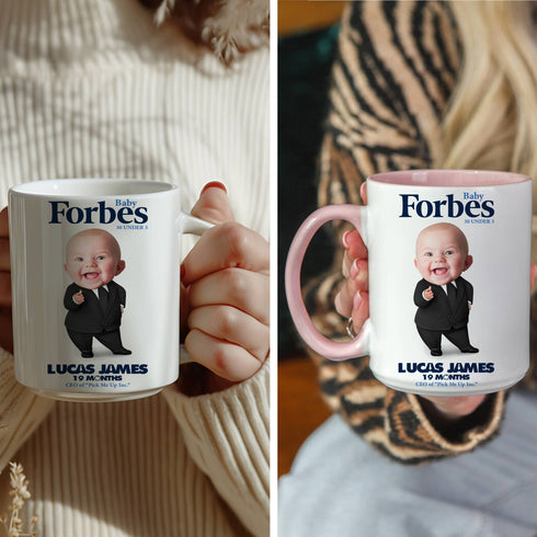 Personalized Forbes Magazine Baby Mug – Custom Photo, Name & Quote Gift for Stylish Moms